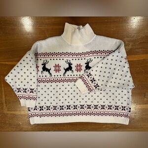 Talbots Cream Reindeer Sweater Womens square cut heavy size xl/xxl